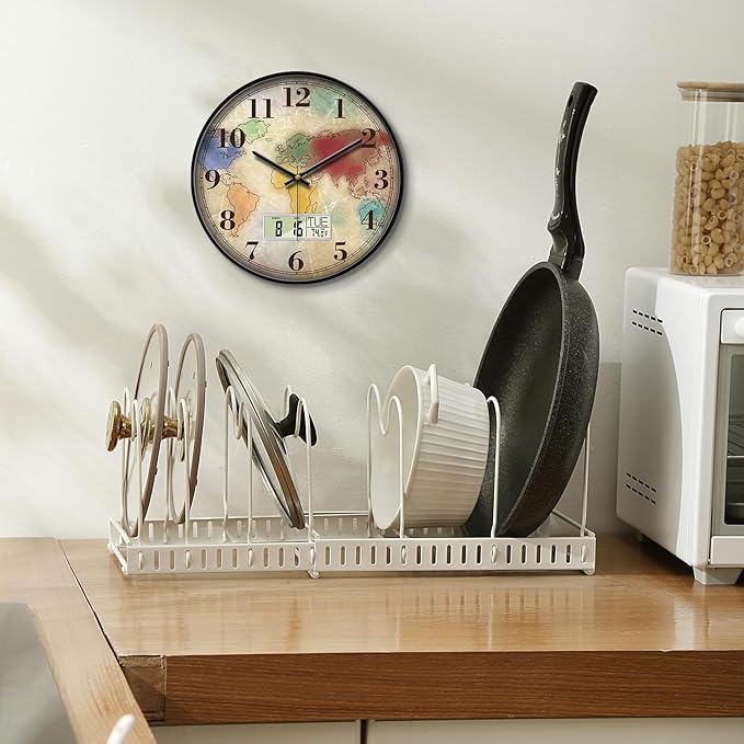Modern Round Retro Digital and Analog Wall Clock Silent Calendar Colorful World