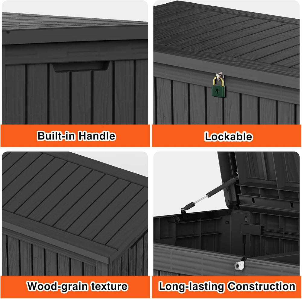 EasyUp 180 Gal Deck Box Waterproof Outdoor Storage Box Black