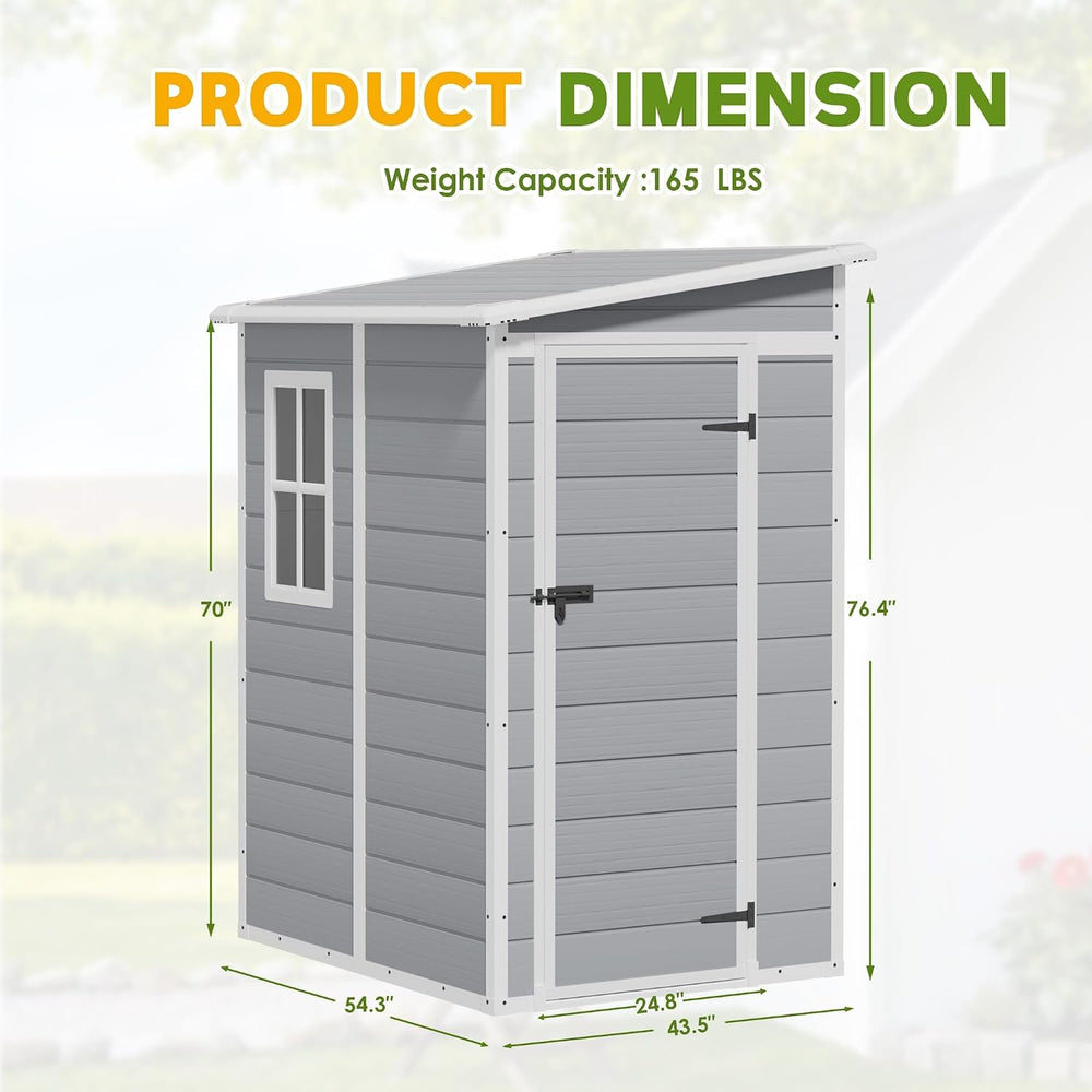 Greesum 5x4FT Plastic Outdoor Storage Shed with Floor, Light Gray