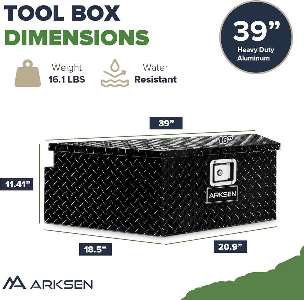 ARKSEN 39" Trailer Tongue Box, Heavy Duty Diamond Plate Tool Chest, Black