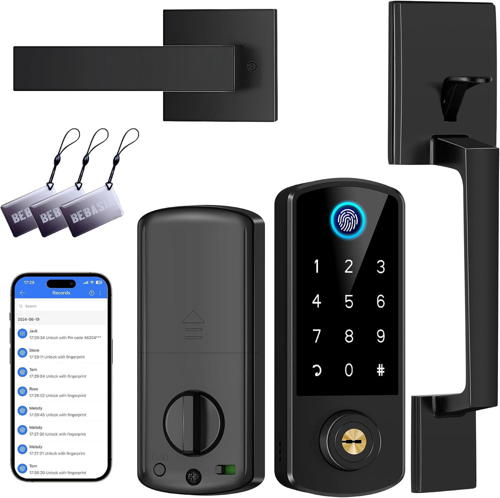 BEBASIA Fingerprint APP Smart Door Lock Keyless Entry Deadbolt Handle Set