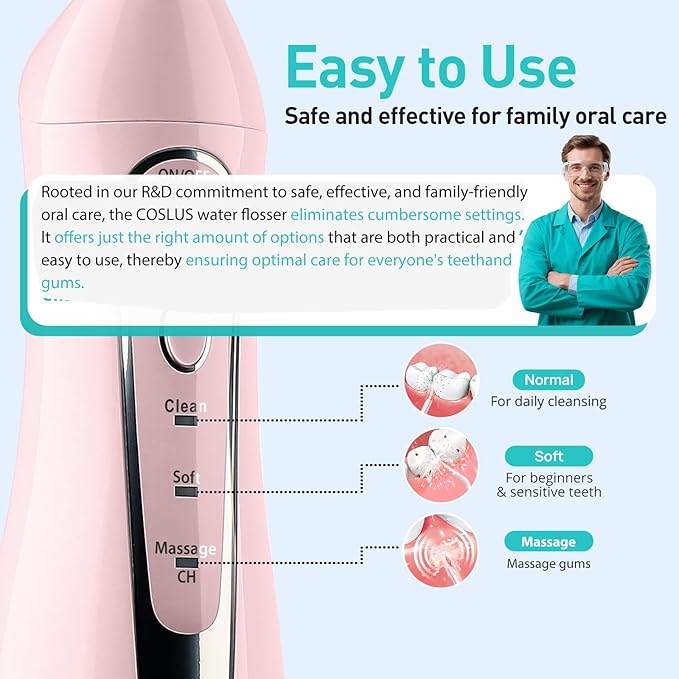 COSLUS Water Dental Flosser Teeth Pick: Portable Cordless Oral Irrigator 300ML