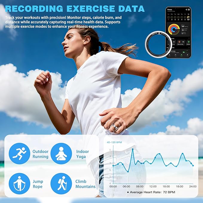 S SECRETTOP Smart Ring for Women Men, Activity Tracker, Heart Rate Monitor