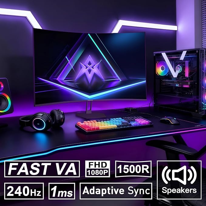 Amzfast 27 inch 240Hz Curved Gaming Monitor, FHD 1080P Monitor Gaming