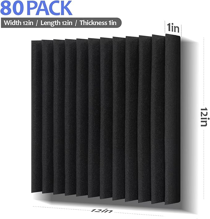 80 Pack Acoustic Foam Panels, High Density Sound Absorbing Panels, Soundproof