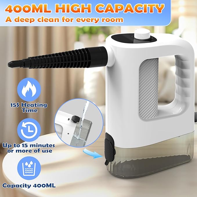 Steam Cleaner, 3-Level Adjustable Handheld Steam Cleaner, 15s Heat-Up, 400ML ...