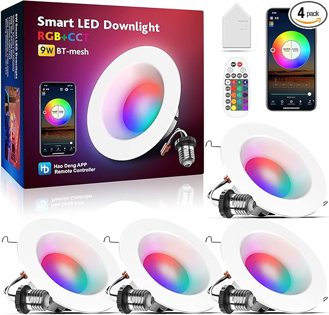 VANANCE Smart Can Light 6 Inch, 2700K-6500K CCT Selectable, RGB Remote LED (4...