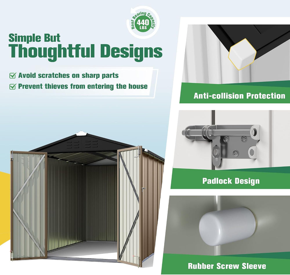 Flamaker 6x8 FT Storage Shed Waterproof Metal Garden Shed with Lockable Door ...