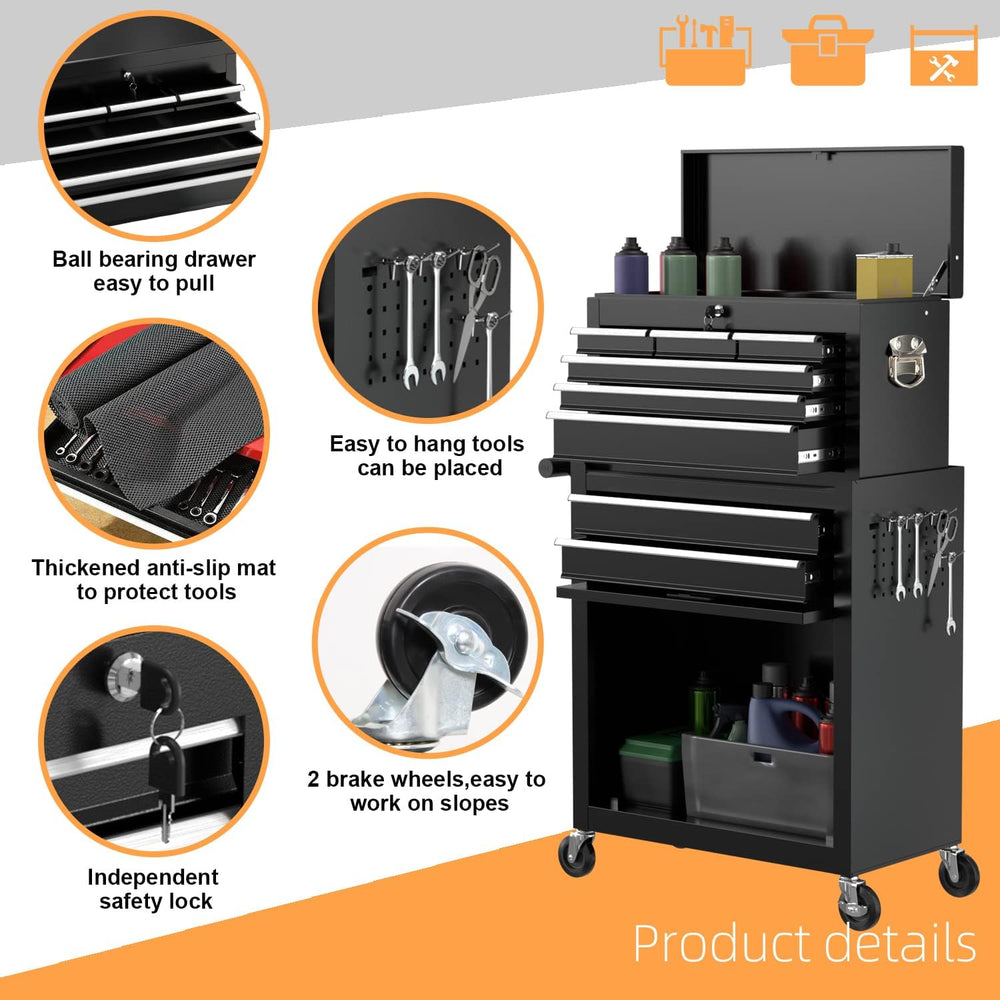 8-Drawer High Capacity Rolling Tool Chest, Removable Cabinet Storage Tool Box...