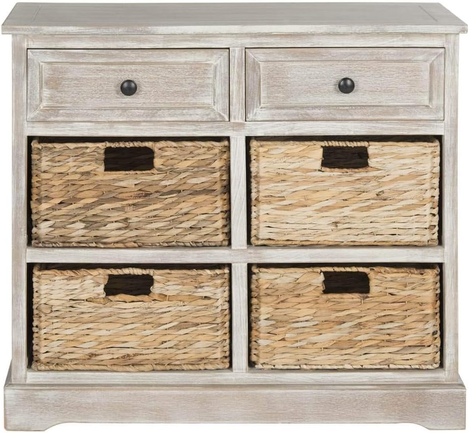 SAFAVIEH Herman Wood Storage Cabinet, 27.5" Farmhouse White Washed AMH5702G