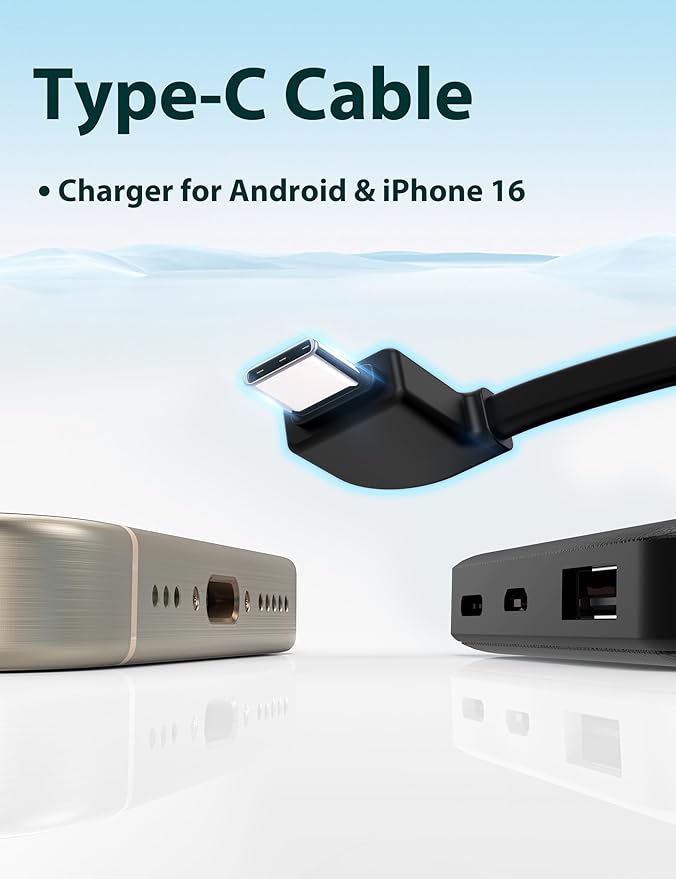 miisso 6000mah Ultra Slim Built in Cables Power Bank, Card Size Built in USB C