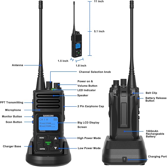 SAMCOM Two Way Radio with Shoulder Speaker Mic, 5W High Power 2 Way Radios Lo...