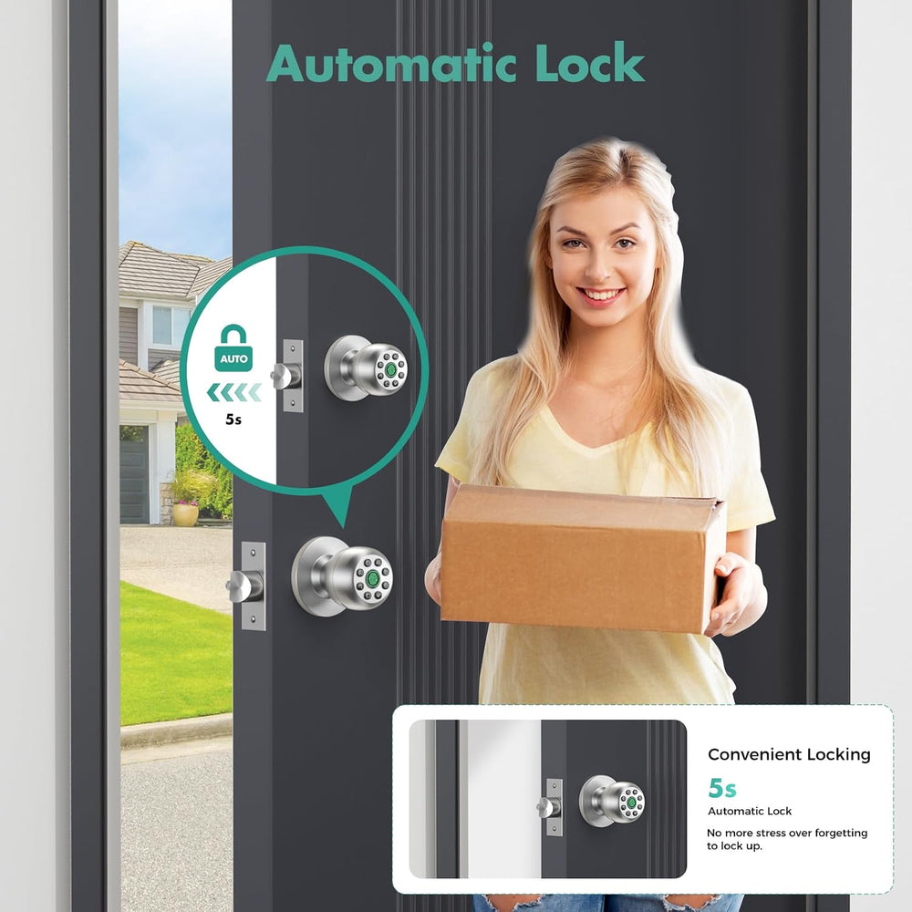 HEI LIANG Fingerprint Door Lock, Biometric Smart Door Knob.Polished Silver