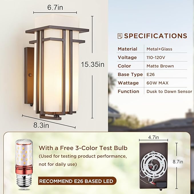 15.35"H Matte Brown Outdoor Wall Light Large Outdoor Wall Lantern Oil Ru...