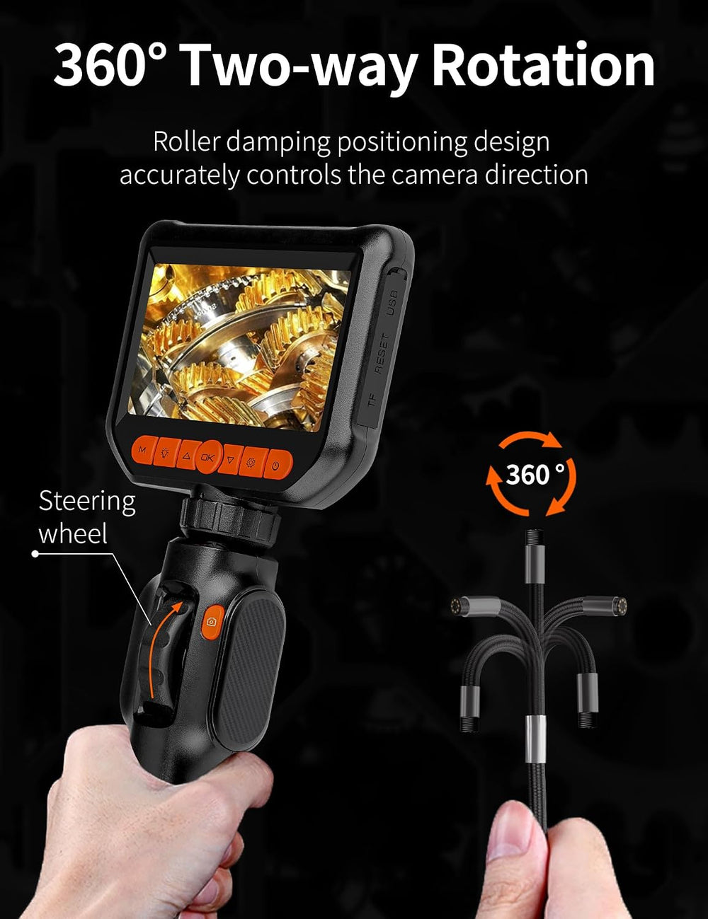 Two-Way Articulating Borescope, 1080P HD Industrial Inspection Endoscope Came...