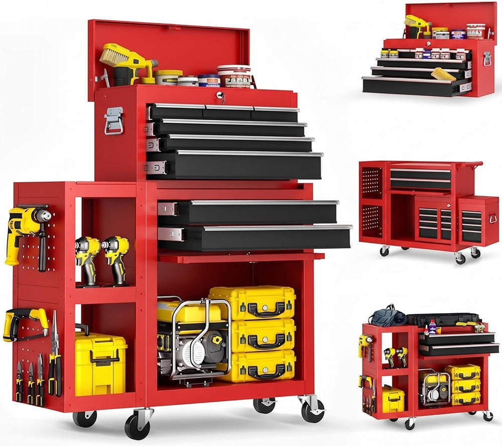 8-Drawer Rolling Tool Chest,3-in-1 Tool Box on Wheels with Lockable Steel Cab...