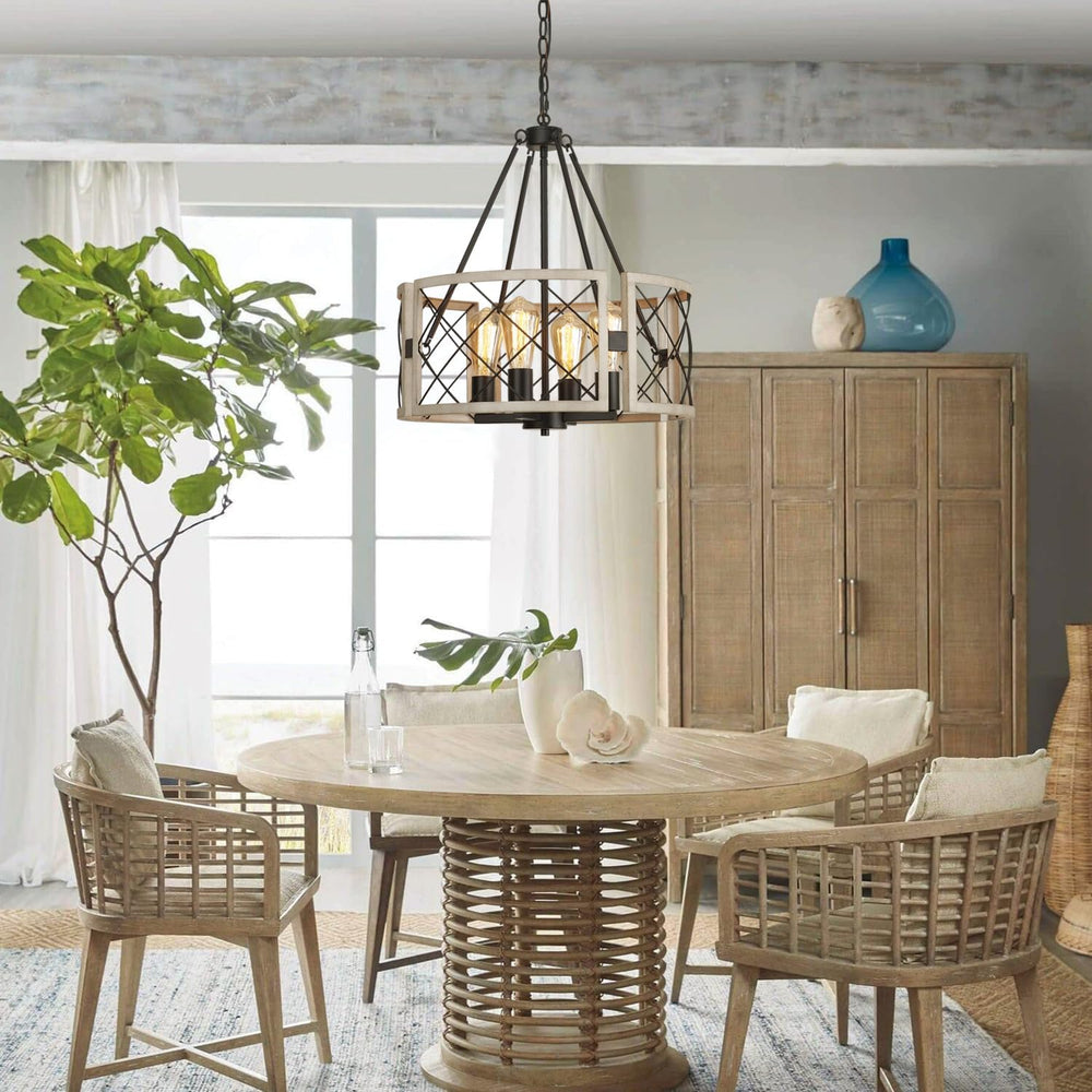 D19'' Farmhouse Chandelier, 4-Light Adjustable Dining Room Light Fixt...