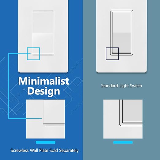 LIDER Matte White Minimalist Design Decorator Switch, Frameless Paddle Wall