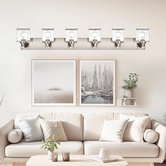 WINSHEN 6-Lights Brushed Nickel Bathroom Light Fixture Over Mirror, Modern Wall