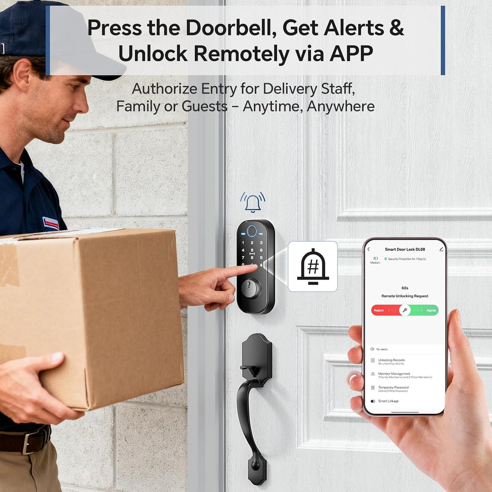 Ulecoce DL08H 7-in-1 Fingerprint Smart Door Lock for Front Door with Handle