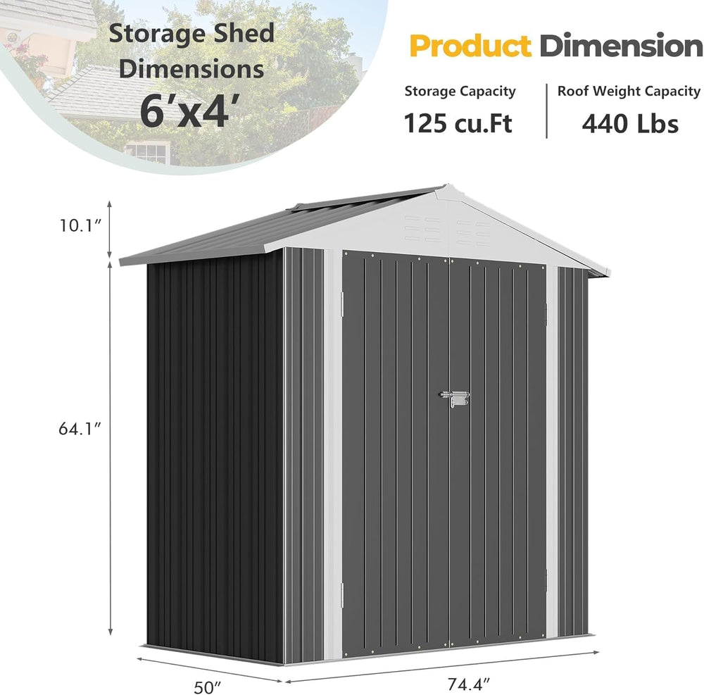 Furniwell 6x4 FT Outdoor Storage Shed, Metal Garden Sheds Outdoor Storage Hou...