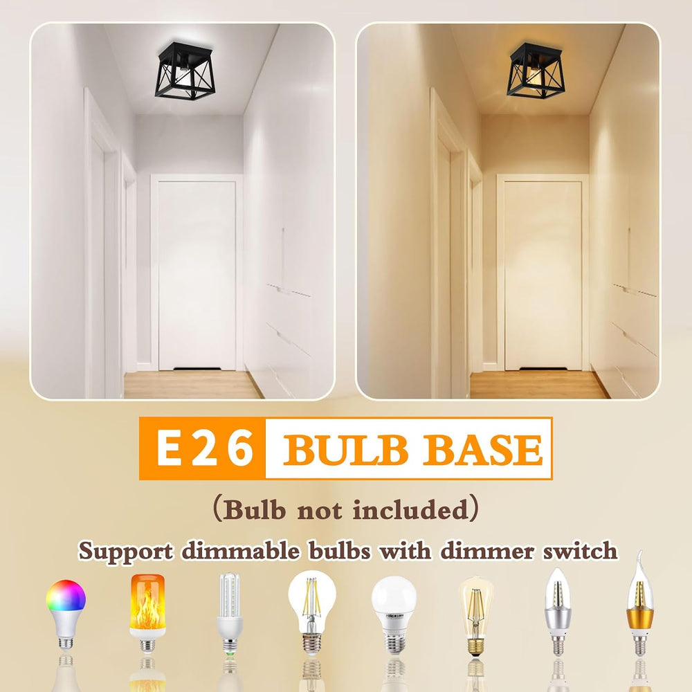 1 Light Black Industrial Flush Mount Ceiling Light Fixture - Square Farmhouse...