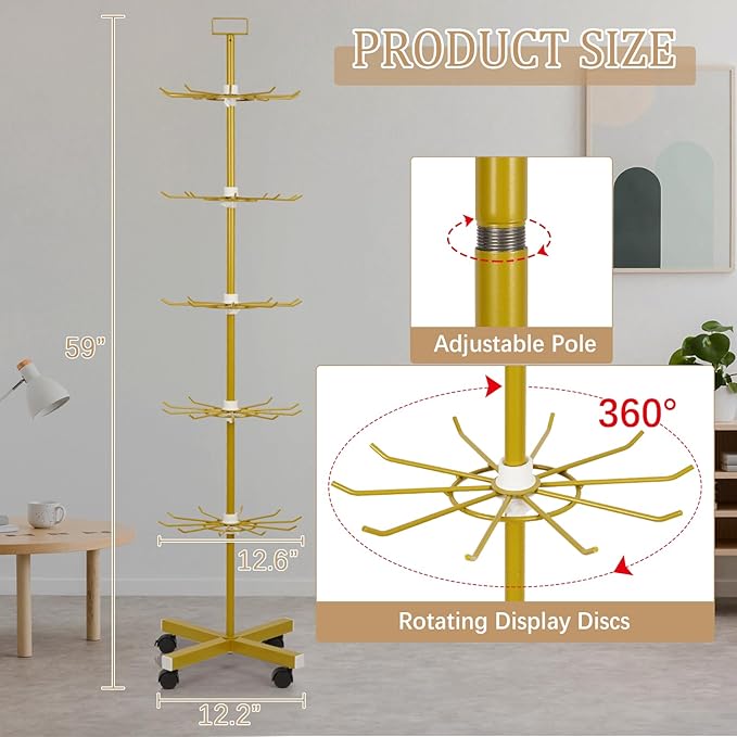 Exttlliy Retail Display Stand 5 Tier Metal Spinning Display Rack