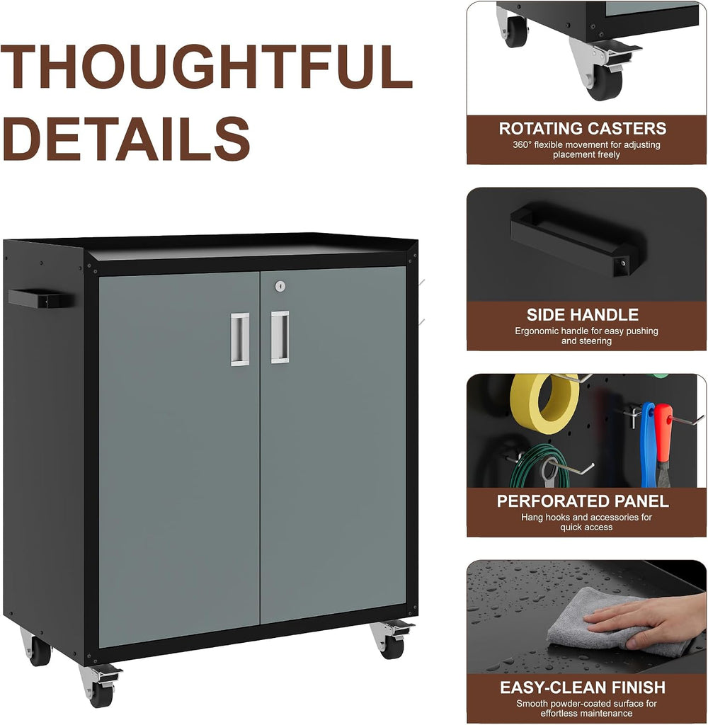 LCAOPC Metal Storage Cabinet with Wheels - Lockable, Rolling Tool Cabinet for...