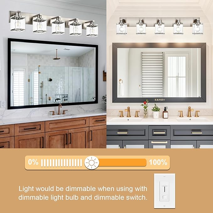 WINSHEN 5-Lights Brushed Nickel Bathroom Wall Light