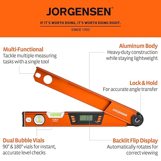 JORGENSEN Digital Angle Finder, Protractor Digital Level