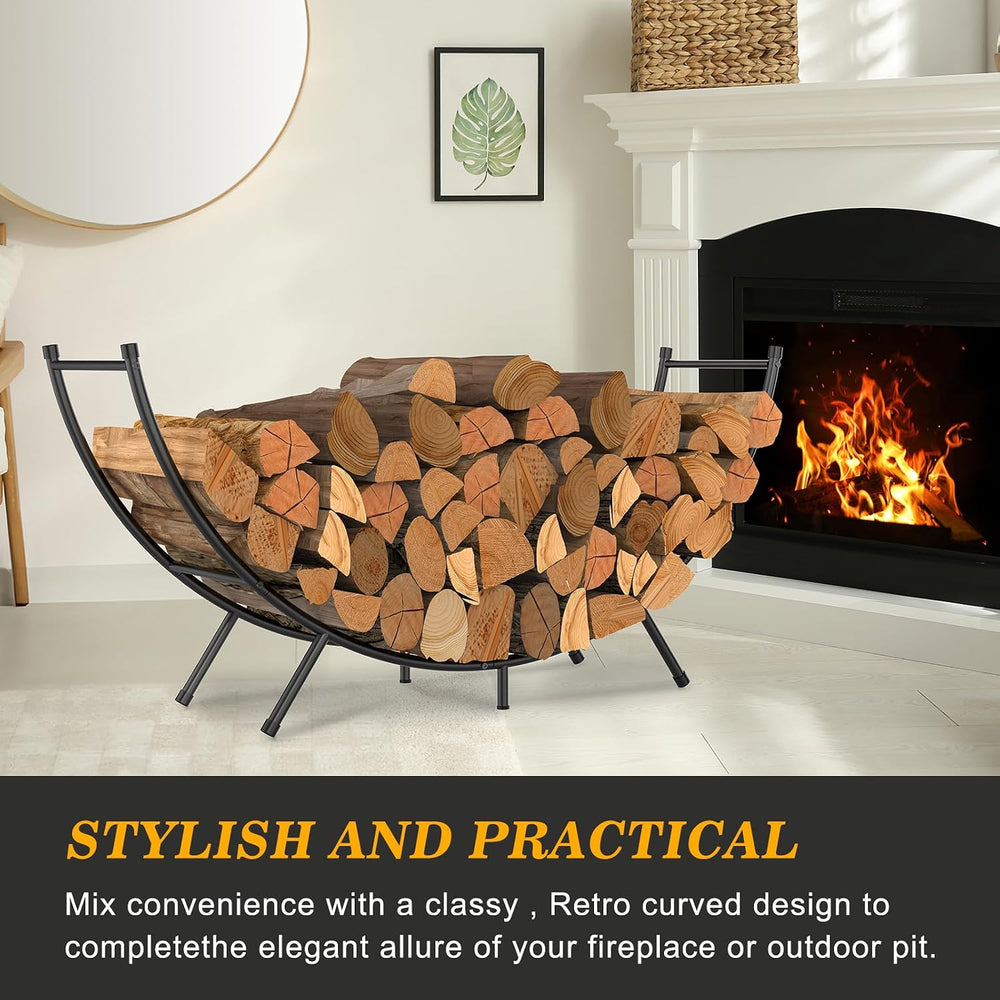 Curved Firewood Rack,48 in Powder-coated Log Holder for Firewood Storage