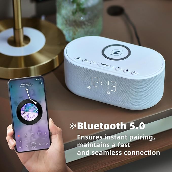 Sound Machine Alarm Clock Wireless Charger: Bluetooth 10W Stereo Sound Speaker