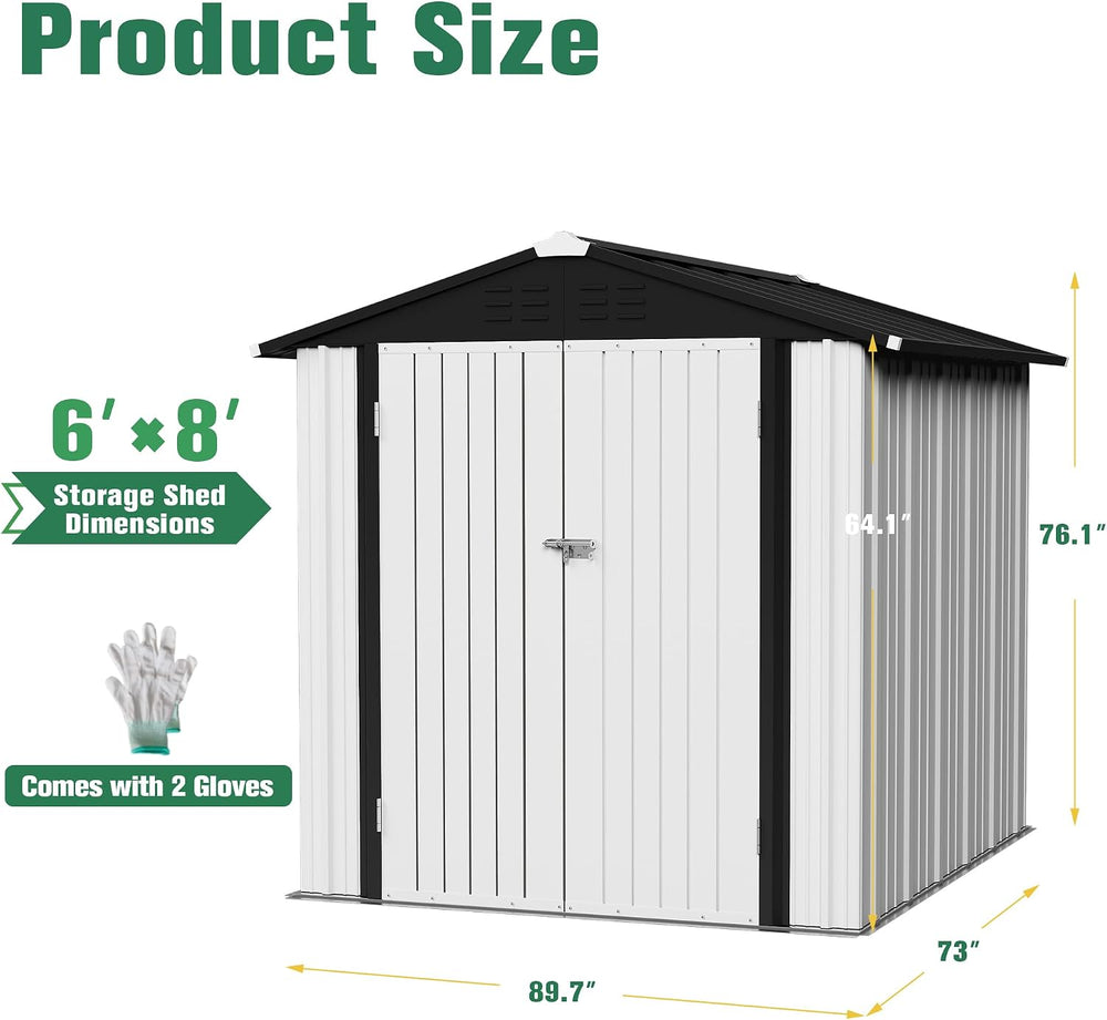 Flamaker 6x8 FT Storage Shed Waterproof Metal Garden Shed with Lockable Door ...