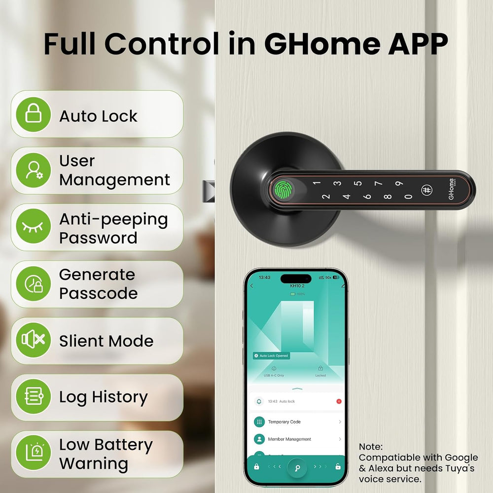 GHome Smart Fingerprint Door Knob with Lock, 4-in-1 Door Lock for Bedroom