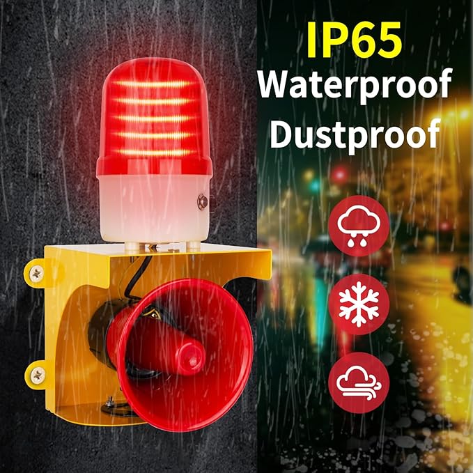 kbaoele AC110V Industrial Siren Alarm Strobe Light-120dB Loud Horn&Waterp...