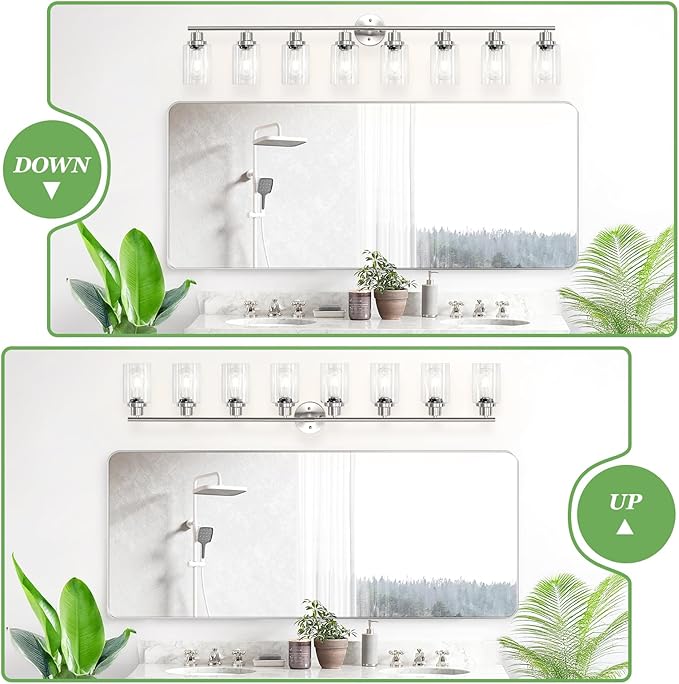 Guliaofo 8-Light Brushed Nickel Vanity Lights, Modern Bathroom Light Fixtures