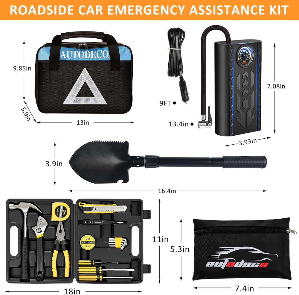 105 PCS Roadside Car Emergency Assistance Kit with Portable Air Compressor Ju...