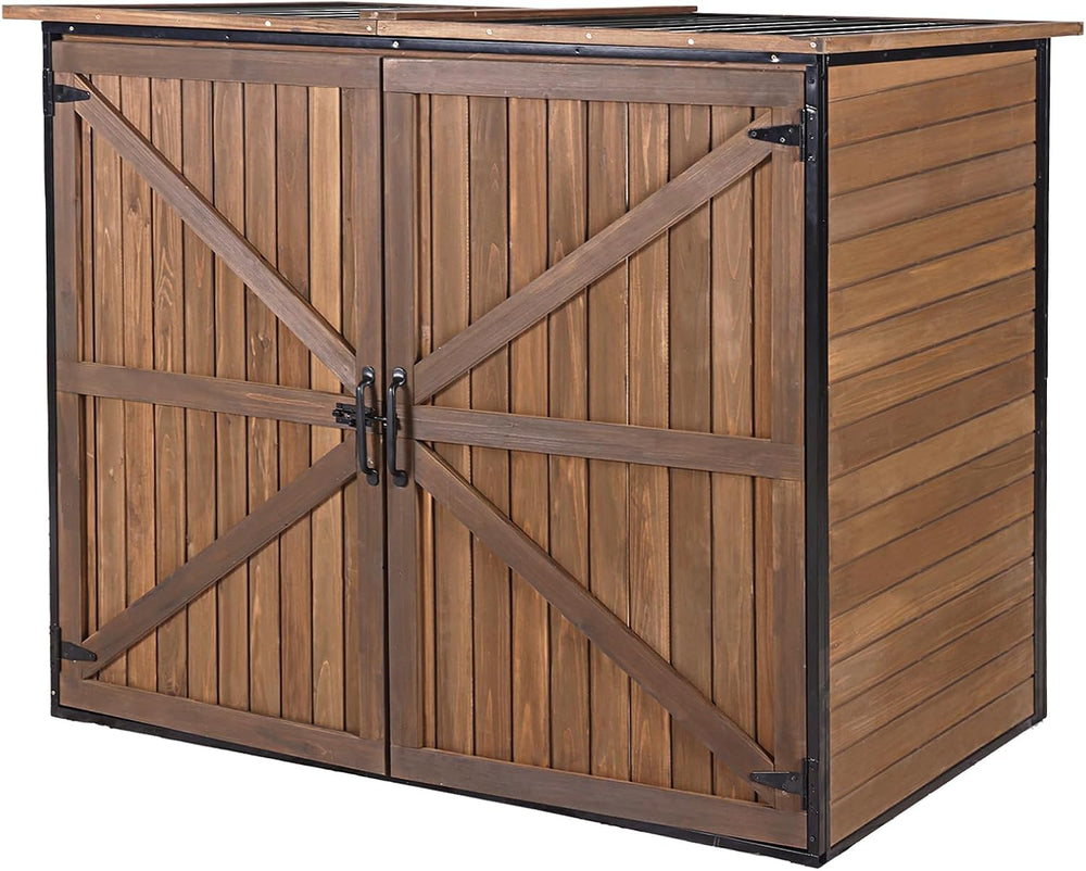 Gutinneen Outdoor Storage Shed Cabinet with Strong Iron Frame Large Wooden Ga...