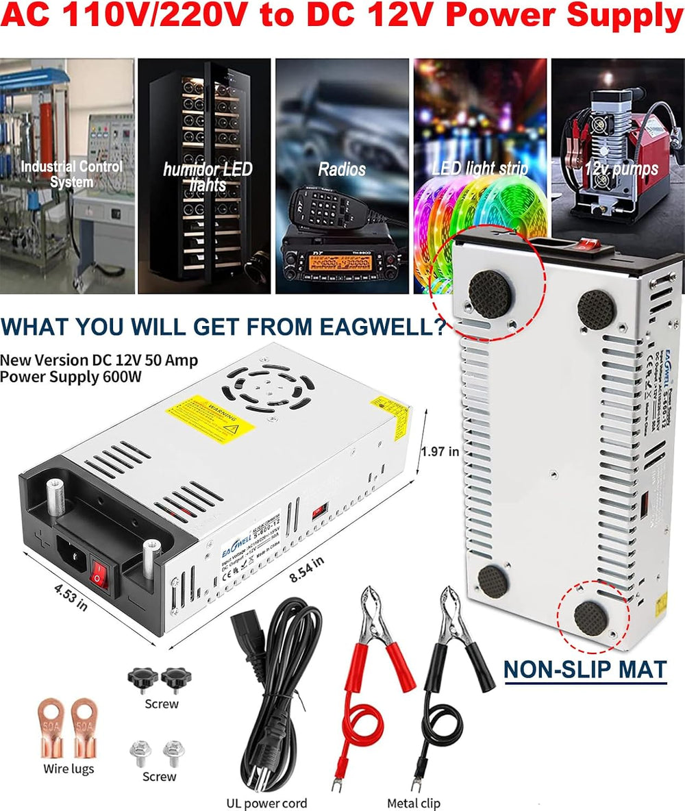 EAGWELL 110V AC to 12V DC Converter 600W Power Supply 50A