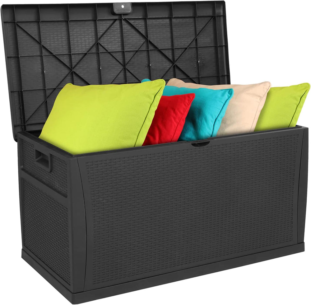 VINGLI Upgraded 120 Gallon Outdoor Storage Box, Lockable Plastic Storage Cont...