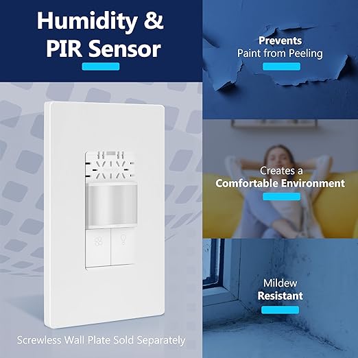 LIDER Humidity Sensor Switch and Motion Sensor Light Switch, PIR Sensor