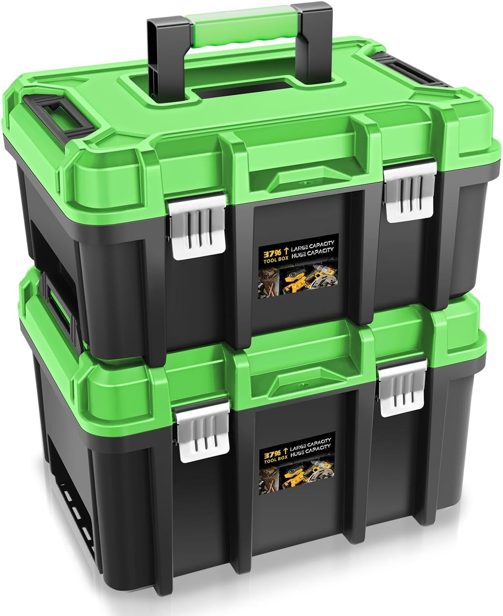 Auto Dynasty 17" Tool Box 2Pcs Lockable, Portable w/Removable Tray, Green