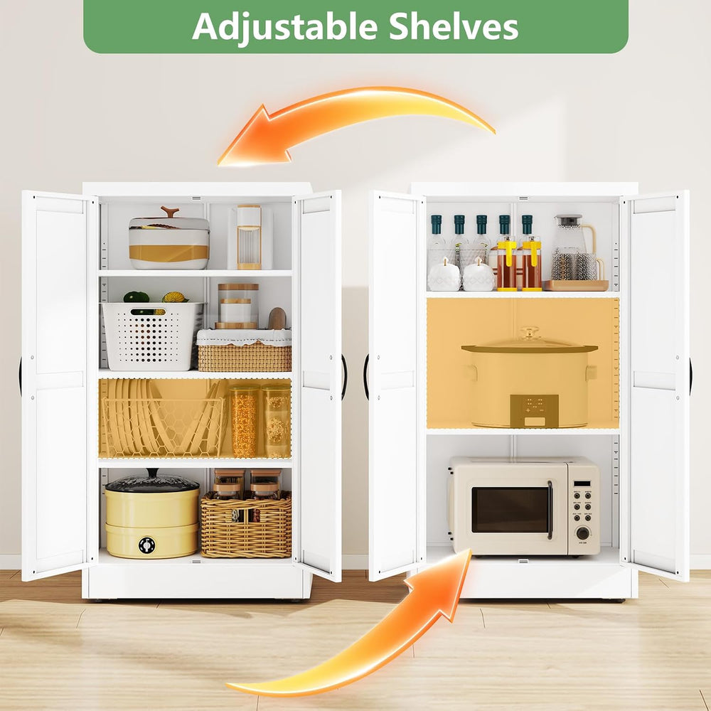 Ckzbx White Metal Cabinets with Doors and Shelves, 43.3" H Storage Cabin...