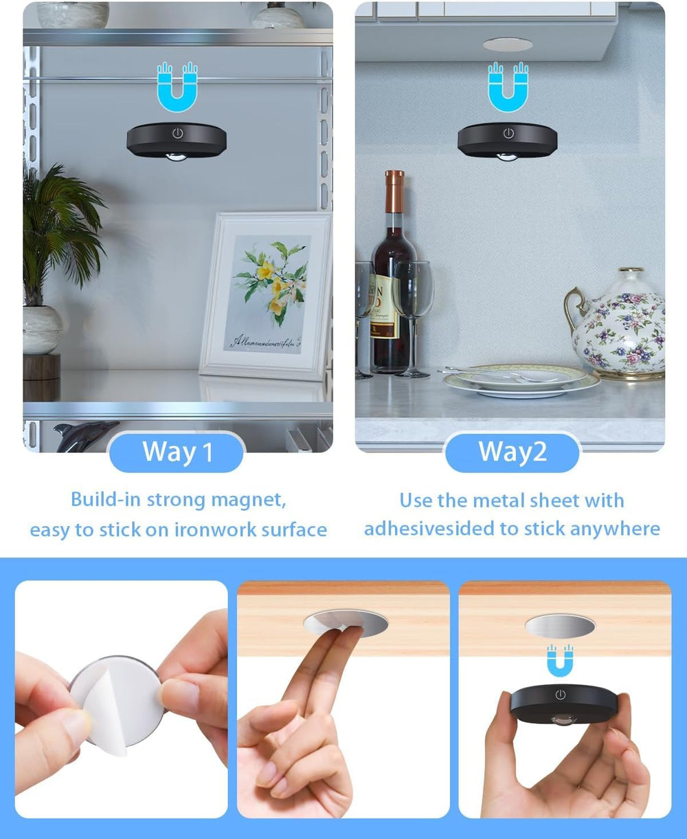 WILLED Puck Lights with Remote Control, Rechargeable Under Cabinet Lights, 12...