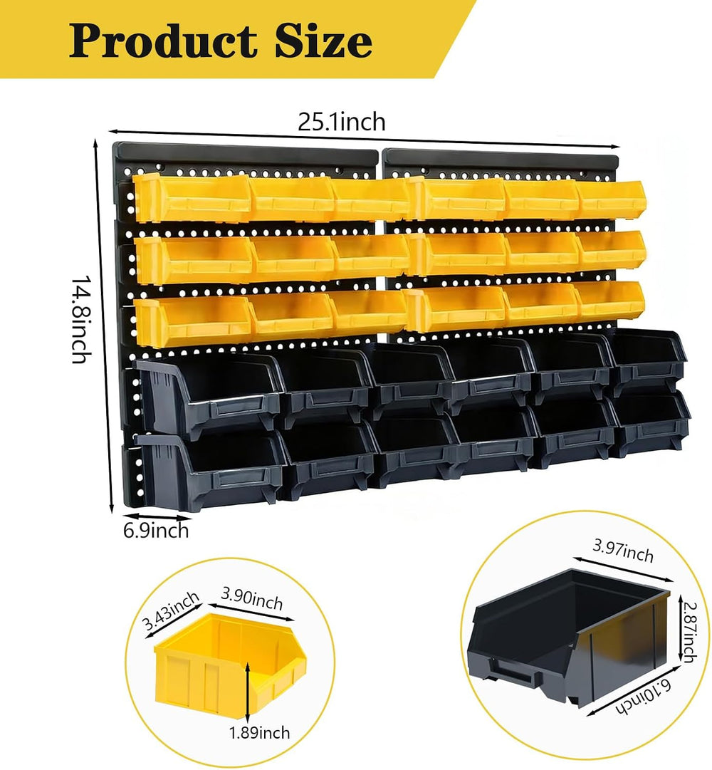 Wall Mounted Storage Bins, 30 Wall Mount Tool Organizer Bins Plastic Parts Ra...