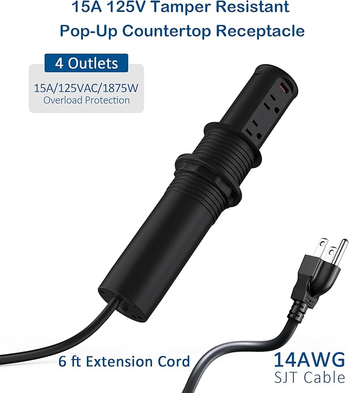 Jgstkcity Pop Up Power Outlet for Countertops & Desks, 2.5-Inch Hole Flush