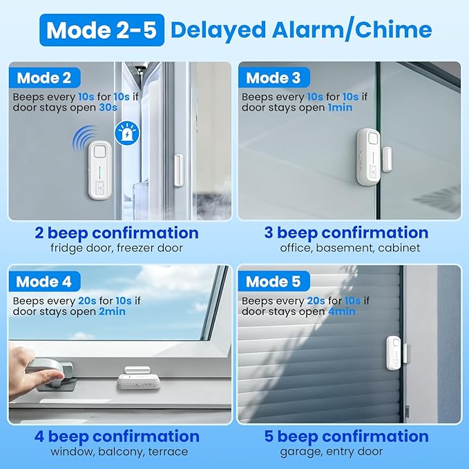 Sanjie Door Alarm with Instant and Delayed Alerts 30s/1min/2min/4min, Door