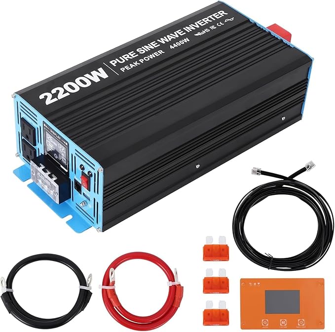 2200W Pure Sine Wave Inverter, 1 USB Port 5v/2.4a, LCD Display&Remote Con...