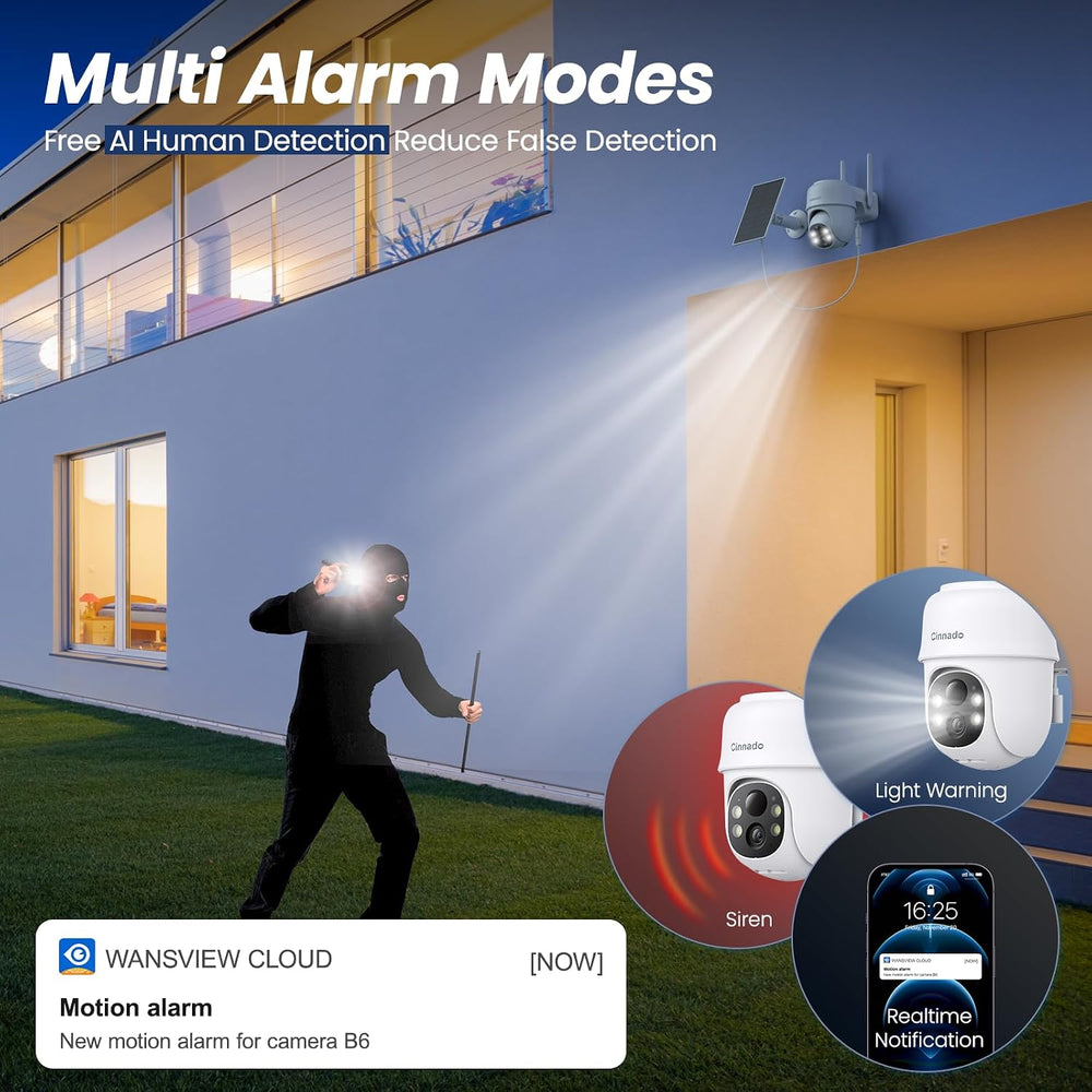 Cinnado 2K Outdoor Cameras for Home Security Solar Powered White B6 4 Pack
