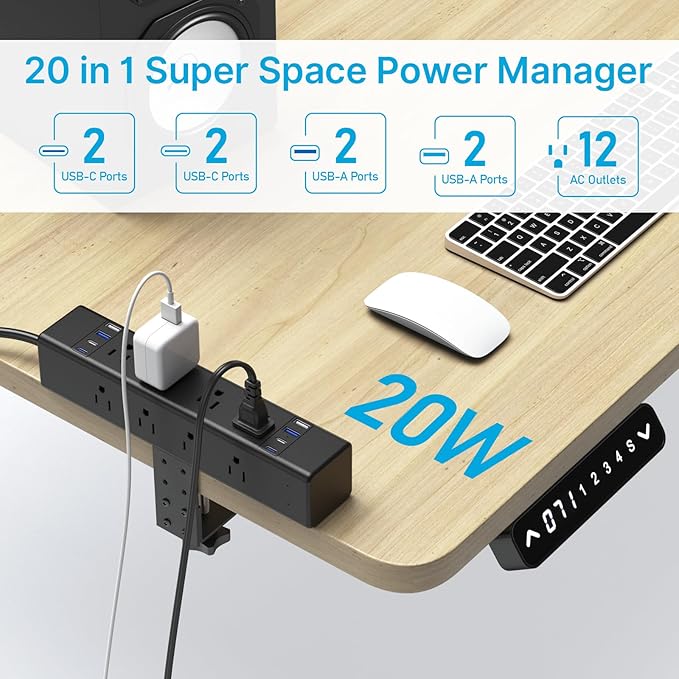 CCCEI Desk Outlet Station 20W USB C Port. 12 Outlet Desktop Clamp Power Strip